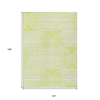 10' X 14' Green And White Abstract Washable Indoor Outdoor Area Rug