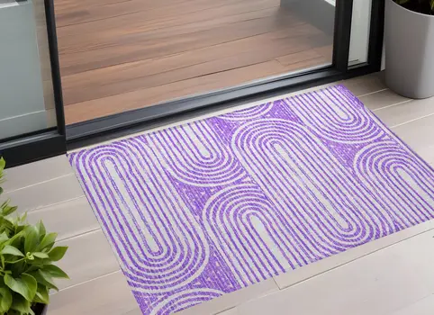 3' X 5' Purple and White Abstract Washable Non Skid Indoor Outdoor Area Rug