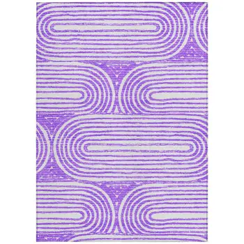 3' X 5' Purple and White Abstract Washable Non Skid Indoor Outdoor Area Rug