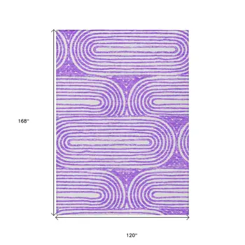 10' X 14' Purple And White Abstract Washable Indoor Outdoor Area Rug