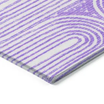 10' X 14' Purple And White Abstract Washable Indoor Outdoor Area Rug