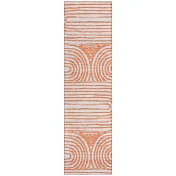 2' X 8' Orange and Ivory Abstract Washable Non Skid Indoor Outdoor Area Rug