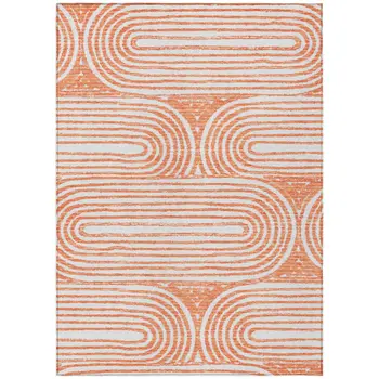 5' X 8' Orange and Ivory Abstract Washable Non Skid Indoor Outdoor Area Rug