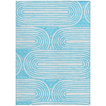 3' X 5' Teal Abstract Washable Non Skid Indoor Outdoor Area Rug