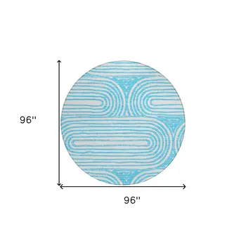 8' Round Teal Round Abstract Washable Non Skid Indoor Outdoor Area Rug