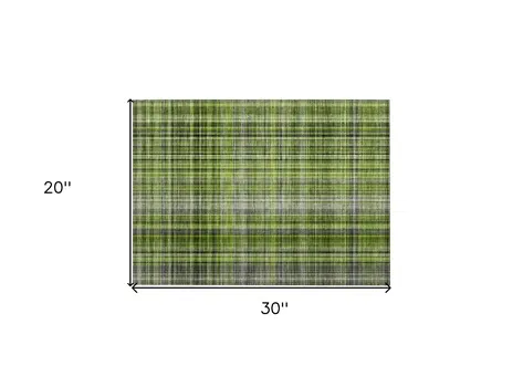2' X 3' Green Black and Gray Plaid Washable Non Skid Indoor Outdoor Area Rug