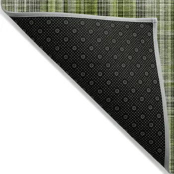 5' X 8' Green Plaid Washable Non Skid Indoor Outdoor Area Rug