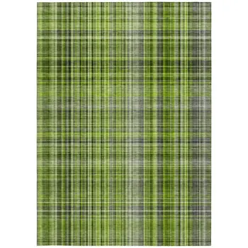 5' X 8' Green Plaid Washable Non Skid Indoor Outdoor Area Rug