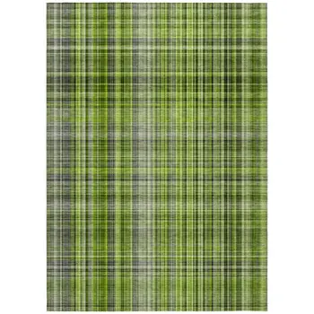 8' X 10' Green Plaid Washable Non Skid Indoor Outdoor Area Rug
