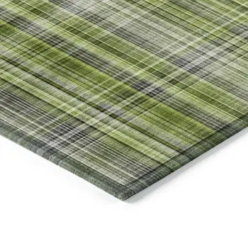 8' X 10' Green Plaid Washable Non Skid Indoor Outdoor Area Rug