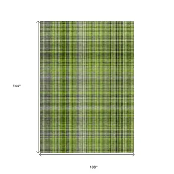 9' X 12' Green Plaid Washable Non Skid Indoor Outdoor Area Rug