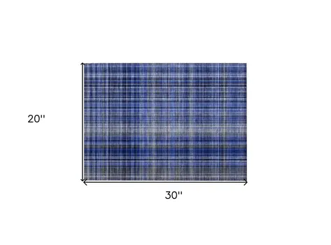 2' X 3' Navy Blue Plaid Washable Non Skid Indoor Outdoor Area Rug