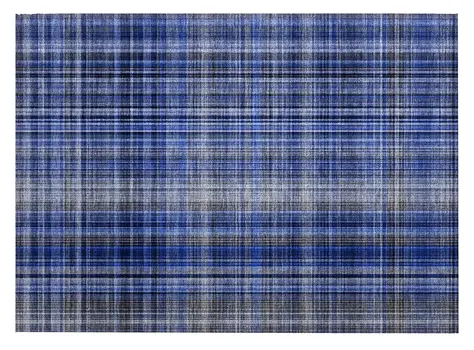 2' X 3' Navy Blue Plaid Washable Non Skid Indoor Outdoor Area Rug
