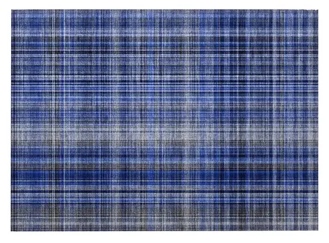 2' X 3' Navy Blue Plaid Washable Non Skid Indoor Outdoor Area Rug