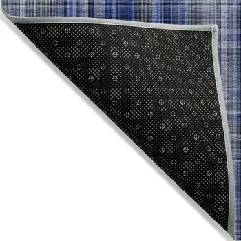 3' X 5' Navy Blue Plaid Washable Non Skid Indoor Outdoor Area Rug