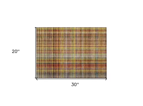 2' X 3' Orange Plaid Washable Non Skid Indoor Outdoor Area Rug