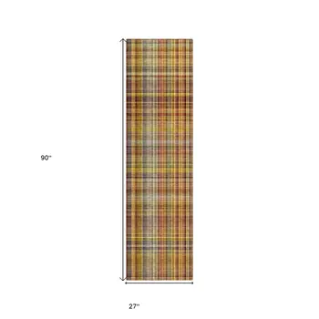 8' Runner Orange Plaid Washable Non Skid Indoor Outdoor Runner Rug
