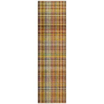 8' Runner Orange Plaid Washable Non Skid Indoor Outdoor Runner Rug