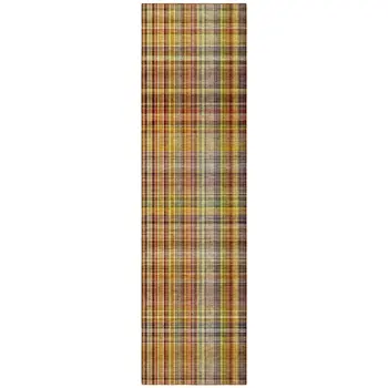 8' Runner Orange Plaid Washable Non Skid Indoor Outdoor Runner Rug