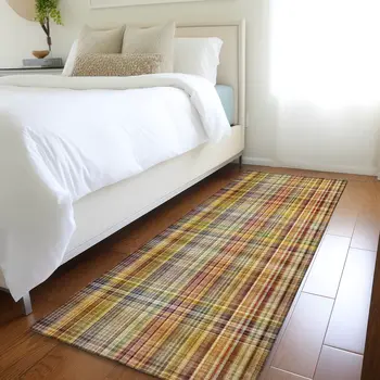 8' Runner Orange Plaid Washable Non Skid Indoor Outdoor Runner Rug