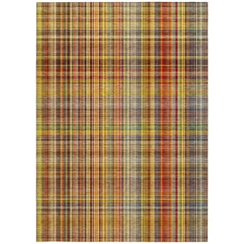 5' X 8' Orange Plaid Washable Non Skid Indoor Outdoor Area Rug