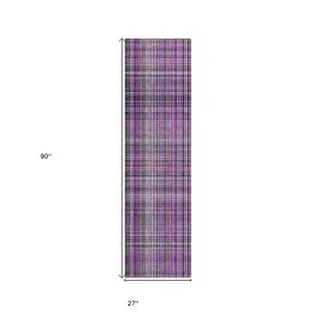 8' Runner Purple Plaid Washable Non Skid Indoor Outdoor Runner Rug