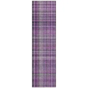 8' Runner Purple Plaid Washable Non Skid Indoor Outdoor Runner Rug