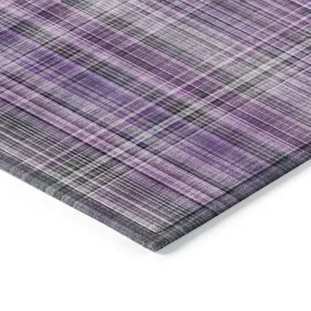 8' Runner Purple Plaid Washable Non Skid Indoor Outdoor Runner Rug