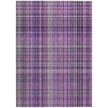 3' X 5' Purple and Gray Plaid Washable Non Skid Indoor Outdoor Area Rug