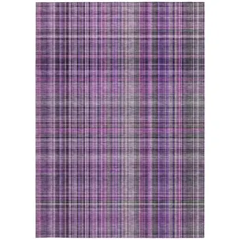 8' X 10' Purple Plaid Washable Non Skid Indoor Outdoor Area Rug