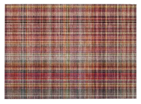 2' X 3' Red Orange and Brown Plaid Washable Non Skid Indoor Outdoor Area Rug