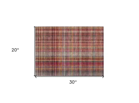 2' X 3' Red Orange and Brown Plaid Washable Non Skid Indoor Outdoor Area Rug