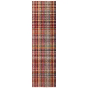 8' Runner Red Plaid Washable Non Skid Indoor Outdoor Runner Rug