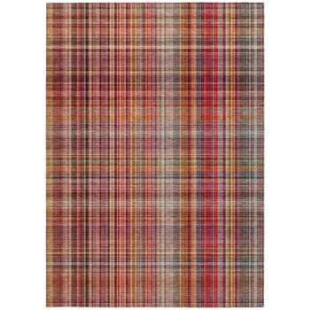 3' X 5' Red Orange and Brown Plaid Washable Non Skid Indoor Outdoor Area Rug