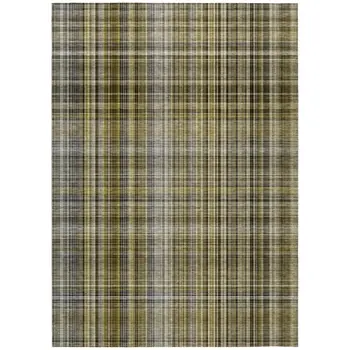 3' X 5' Green Beige and Gray Plaid Washable Non Skid Indoor Outdoor Area Rug