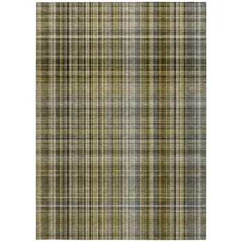 3' X 5' Green Beige and Gray Plaid Washable Non Skid Indoor Outdoor Area Rug