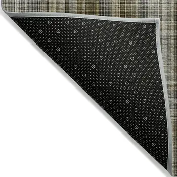 5' X 8' Green Beige and Gray Plaid Washable Non Skid Indoor Outdoor Area Rug
