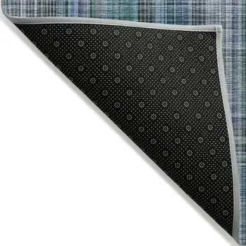 9' X 12' Blue Teal and Gray Plaid Washable Non Skid Indoor Outdoor Area Rug