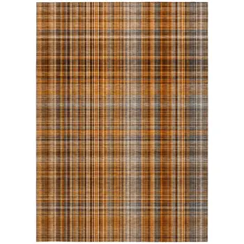 8' X 10' Terra Cotta Plaid Washable Non Skid Indoor Outdoor Area Rug
