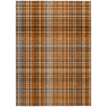 9' X 12' Terra Cotta Plaid Washable Non Skid Indoor Outdoor Area Rug