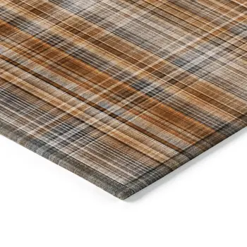 9' X 12' Terra Cotta Plaid Washable Non Skid Indoor Outdoor Area Rug