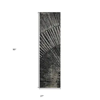 8' Runner Black and Ivory Abstract Washable Non Skid Indoor Outdoor Runner Rug