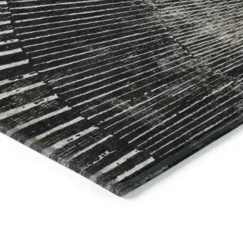 8' X 10' Black and Ivory Abstract Washable Non Skid Indoor Outdoor Area Rug