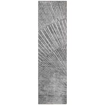 8' Runner Gray and Ivory Abstract Washable Non Skid Indoor Outdoor Runner Rug