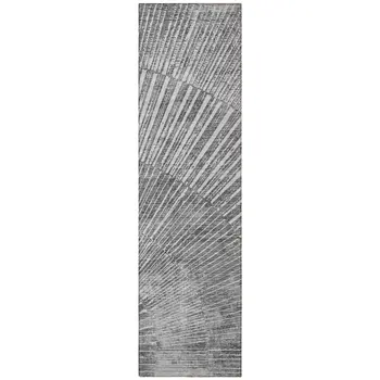 8' Runner Gray and Ivory Abstract Washable Non Skid Indoor Outdoor Runner Rug