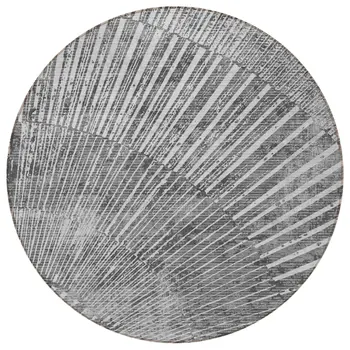 8' Round Gray and Ivory Round Abstract Washable Non Skid Indoor Outdoor Area Rug