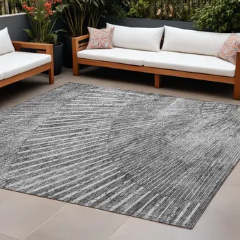 8' X 10' Gray and Ivory Abstract Washable Non Skid Indoor Outdoor Area Rug