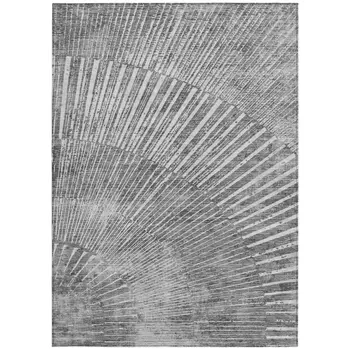 9' X 12' Gray And Ivory Abstract Washable Indoor Outdoor Area Rug