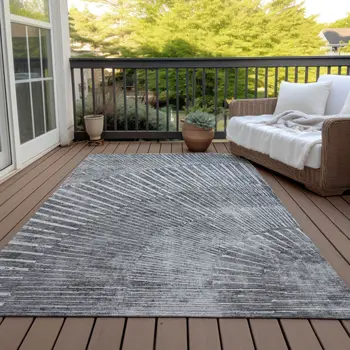 9' X 12' Gray And Ivory Abstract Washable Indoor Outdoor Area Rug