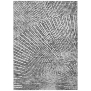 9' X 12' Gray And Ivory Abstract Washable Indoor Outdoor Area Rug